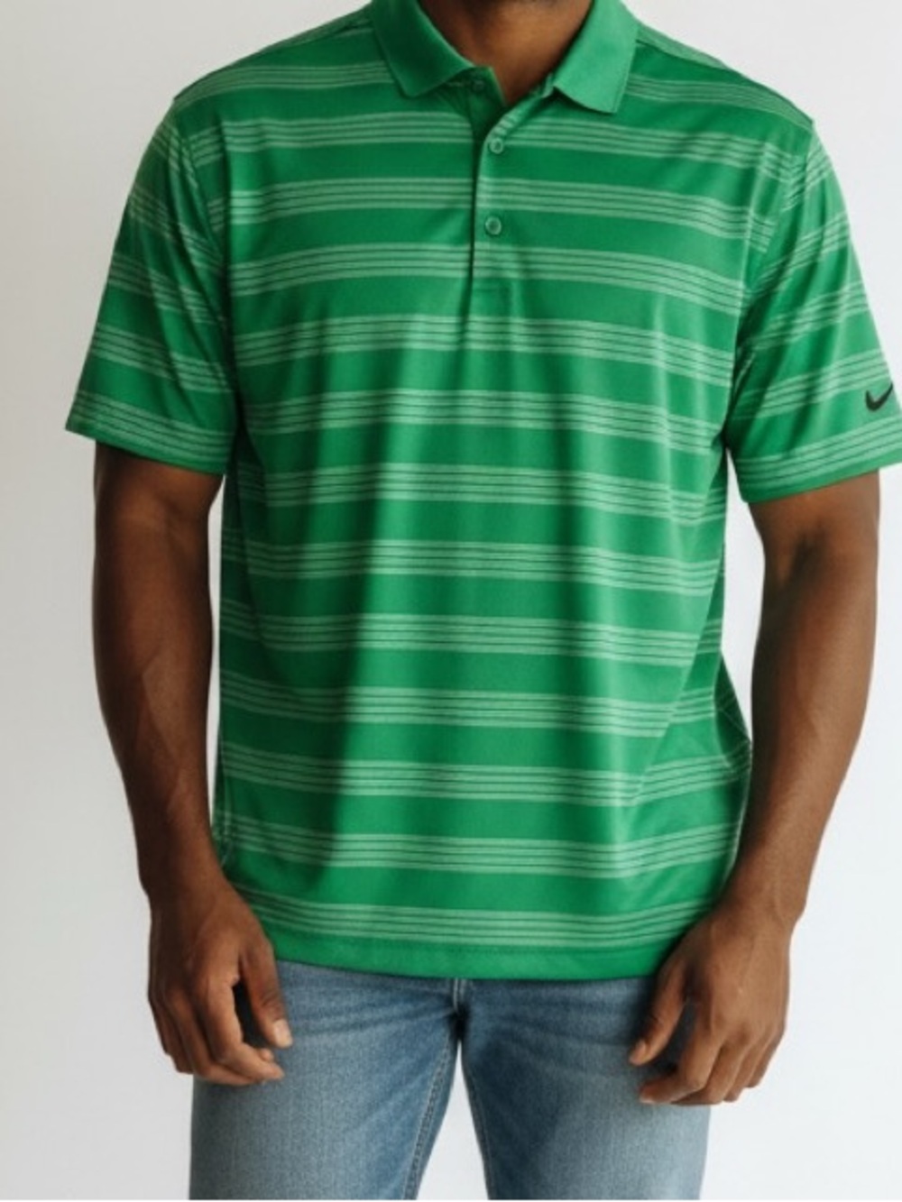 Nike XXL Men’s Green & White Stripe Tour Performance Dri-Fit Golf Polo